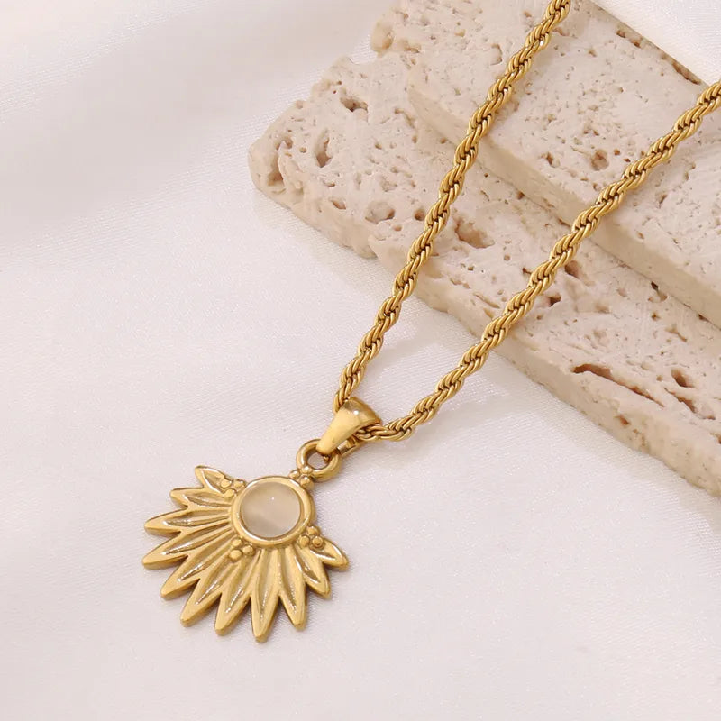 Half Sun Gold Plated White Stone Pendant Necklace | Waterproof Necklace | Aurelia Co.