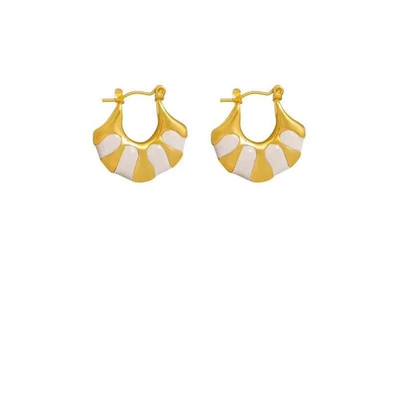 White Enamel Fan Hoop Earrings