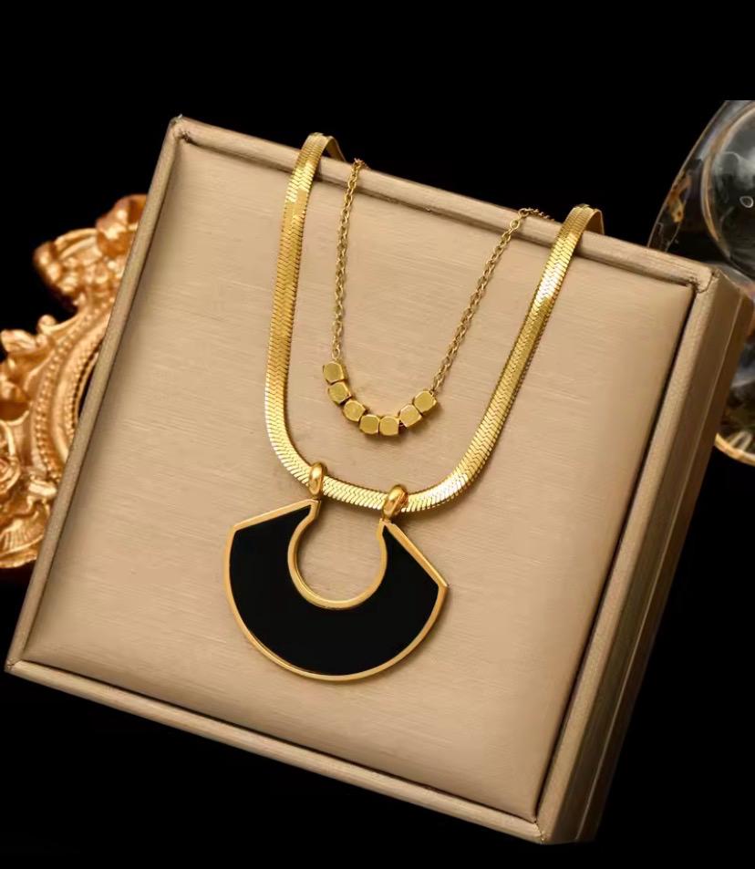 Noir Eclipse Layered Necklace | Waterproof Gold & Black Pendant Necklace | Aurelia Co Australia