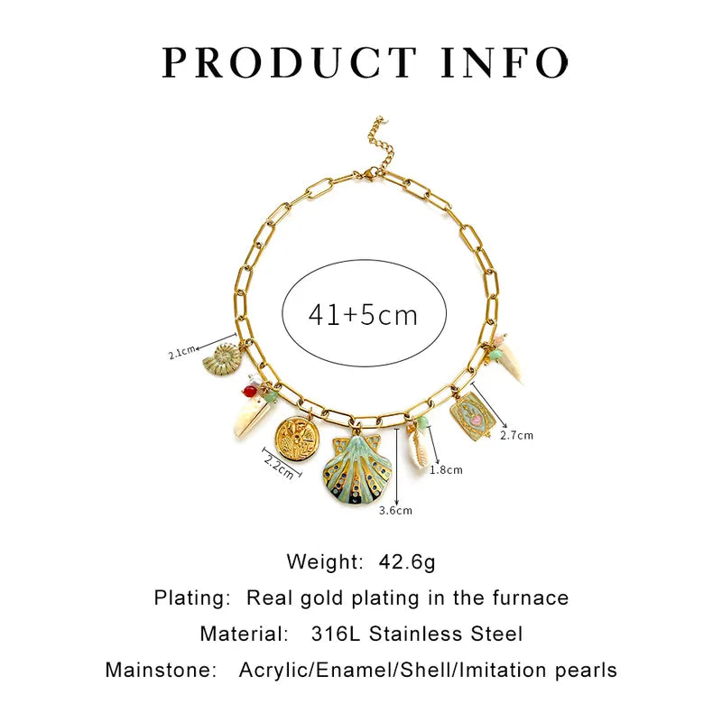 Ocean Multi-Charm Necklace – Gold Plated Seashell Statement Necklace