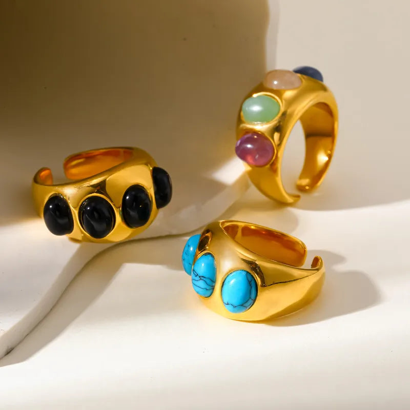 Aurum Oval Stone Waterproof Gold Ring