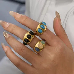 Aurum Oval Stone Waterproof Gold Ring