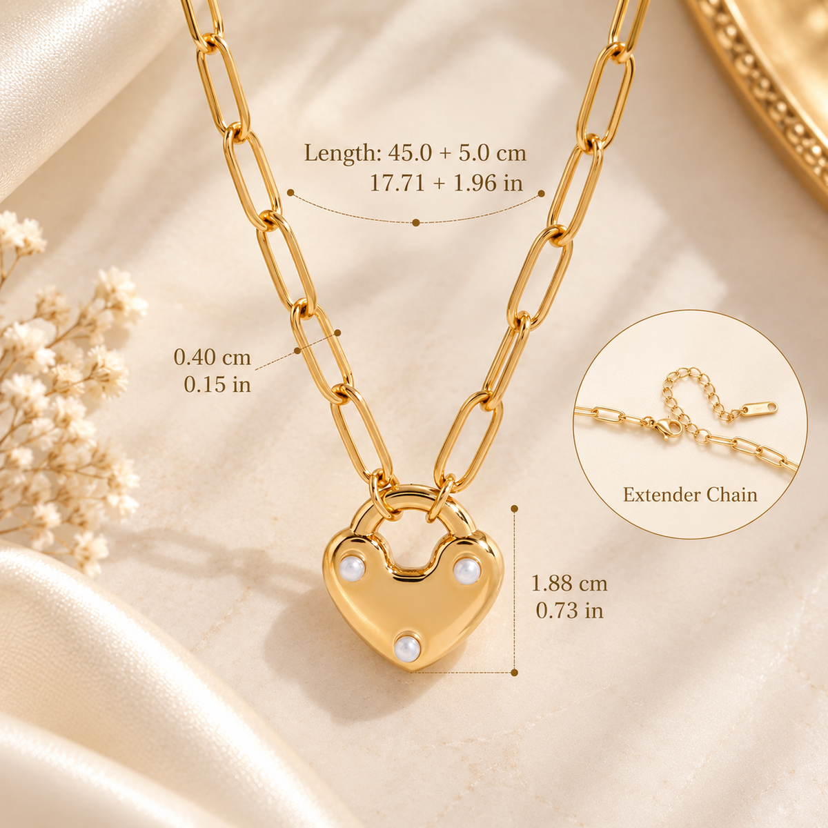 Pearl Heart Lock Necklace | Waterproof Gold Jewellery Australia
