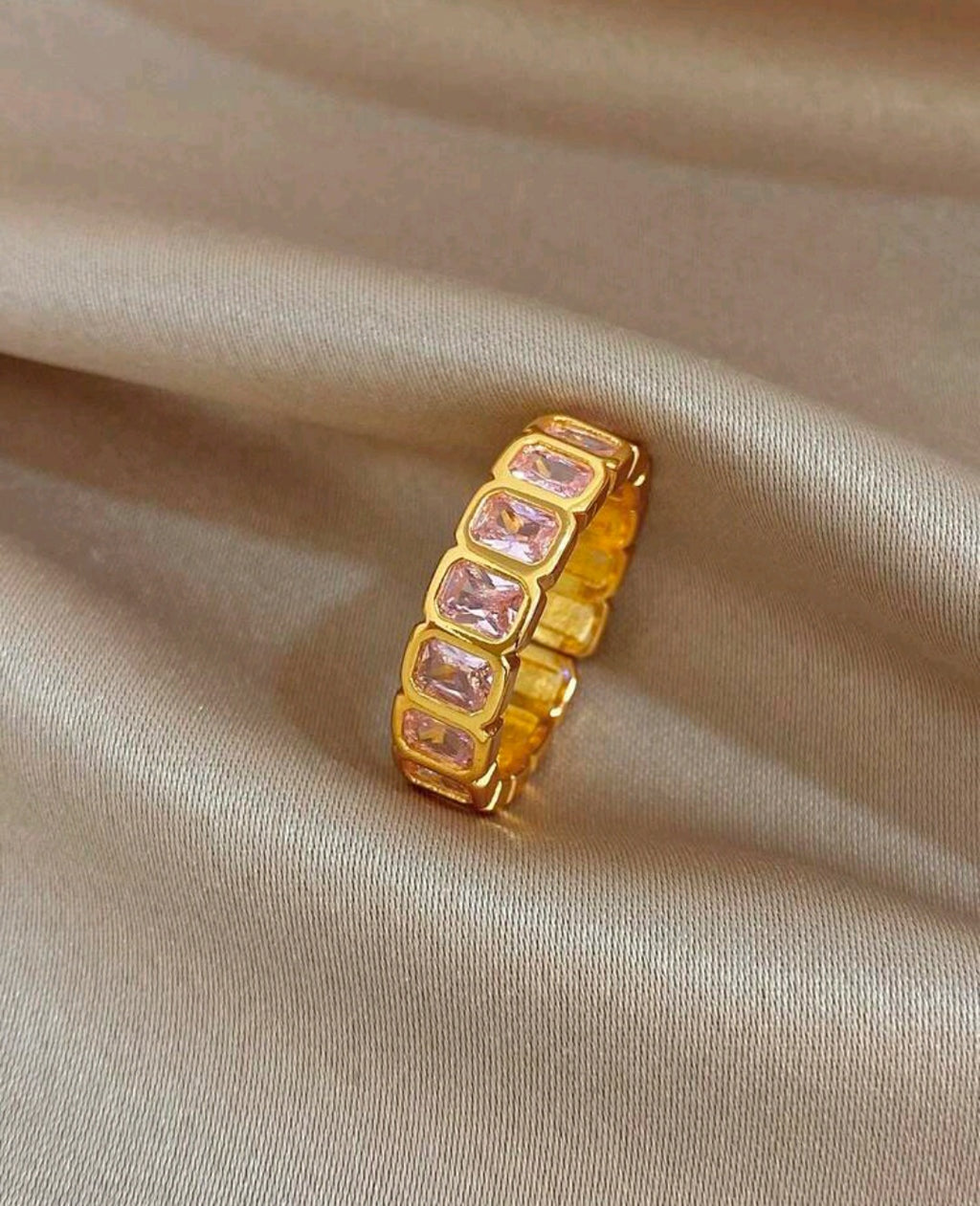 Luxe Pink-Cut Crystal Open Ring – Gold Plated