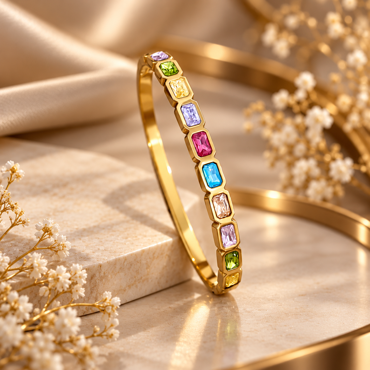Aurelia Rainbow Gemstone Gold Bracelet – 18K Gold Plated