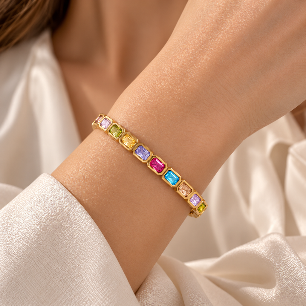Aurelia Rainbow Gemstone Gold Bracelet – 18K Gold Plated