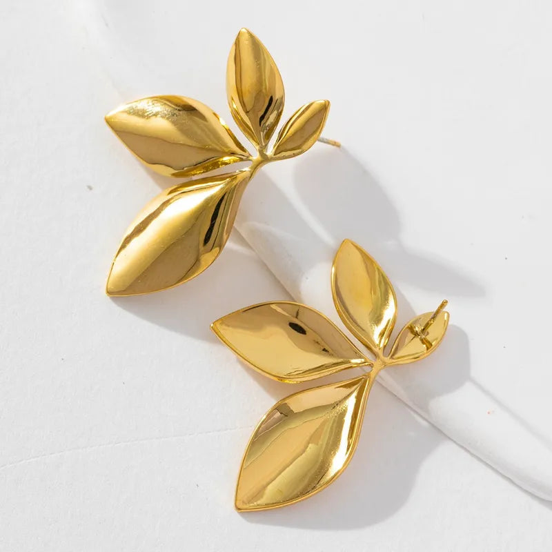 Gold Plated Leaf Dragonfly Style Hoop Earrings