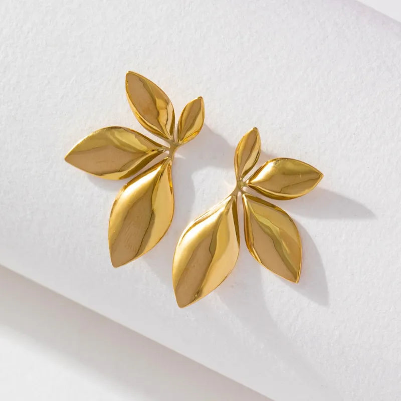 Gold Plated Leaf Dragonfly Style Hoop Earrings
