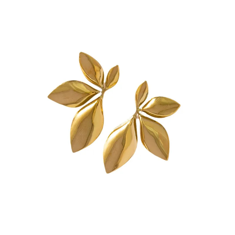 Gold Plated Leaf Dragonfly Style Hoop Earrings