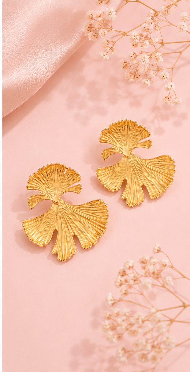 Gold Leaf Flower Elegant Earrings – Waterproof & Tarnish-Resistant