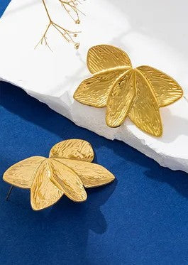 Gold Leaf-Flower Dainty Earrings | Floral Luxury Jewellery | Aurelia Co