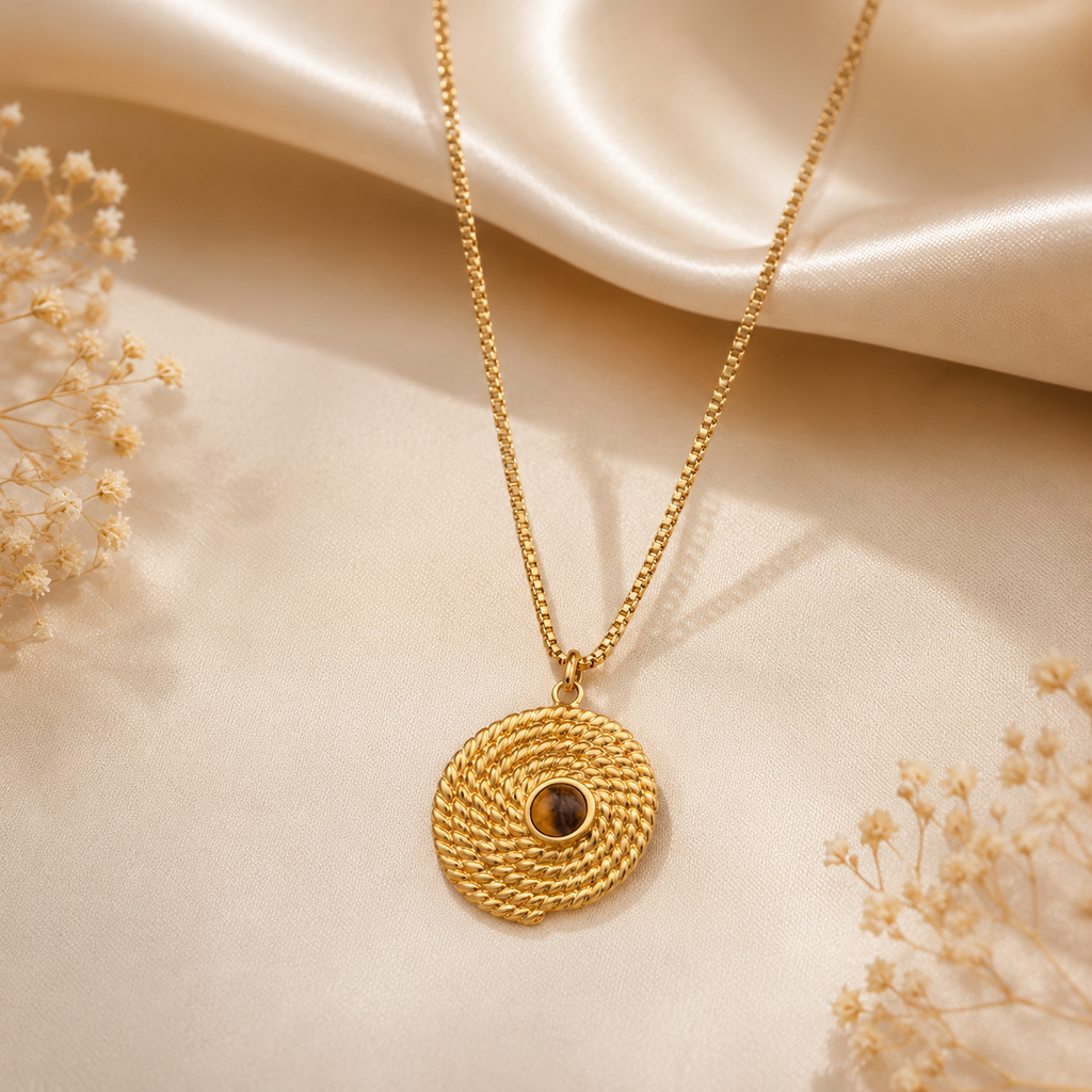 Retro Geometric Natural Stone Pendant Necklace