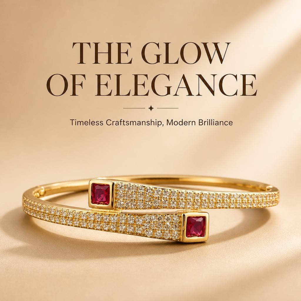 Ruby Radiance Gold Cuff Bracelet | Waterproof & Tarnish-Resistant