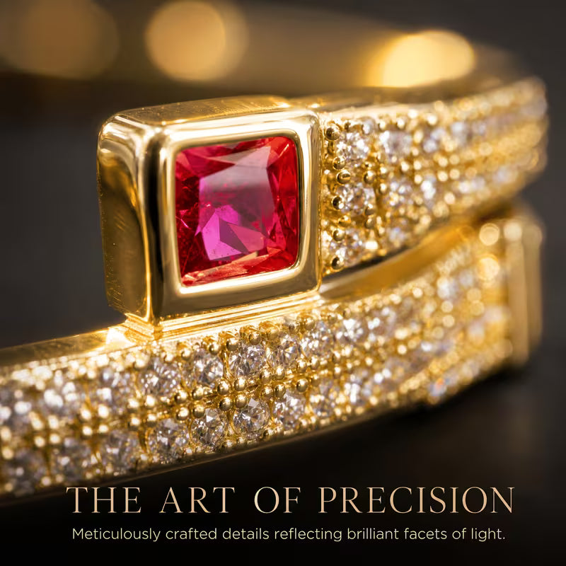 Ruby Radiance Gold Cuff Bracelet | Waterproof & Tarnish-Resistant