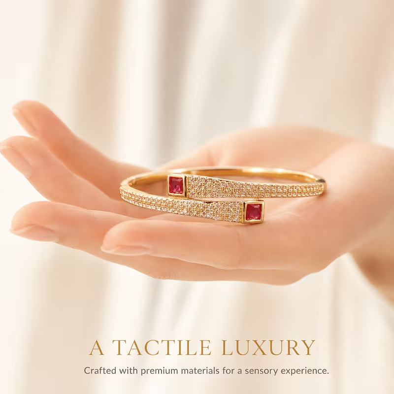 Ruby Radiance Gold Cuff Bracelet | Waterproof & Tarnish-Resistant