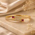 Ruby Radiance Gold Cuff Bracelet | Waterproof & Tarnish-Resistant