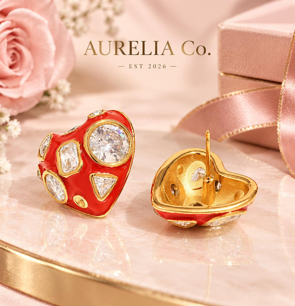Scarlet Mosaic Crystal Gold Statement Earrings