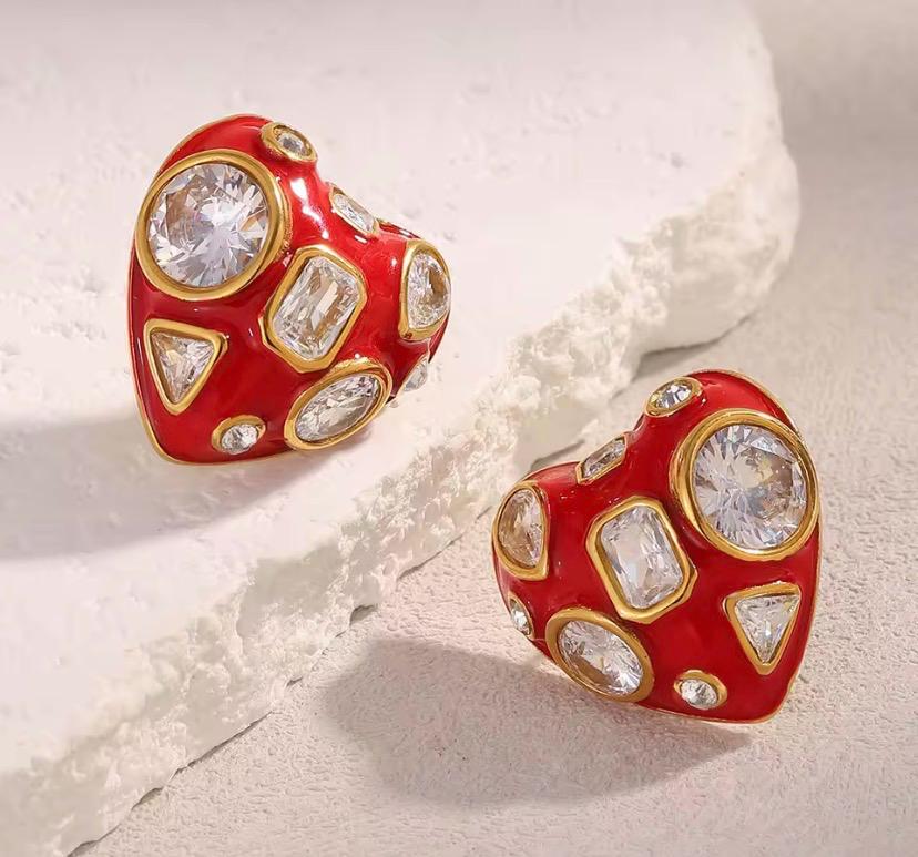 Scarlet Mosaic Crystal Gold Statement Earrings