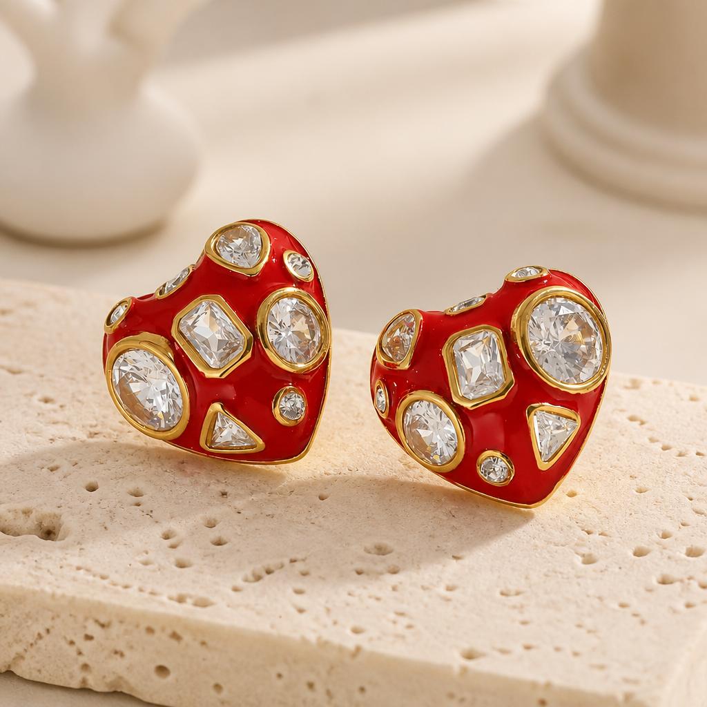 Scarlet Mosaic Crystal Gold Statement Earrings