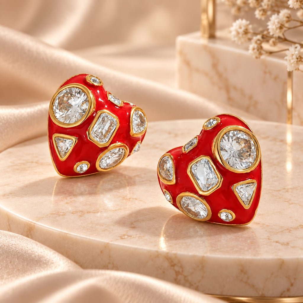 Scarlet Mosaic Crystal Gold Statement Earrings