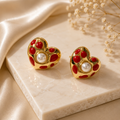 Aurelia Co. Noir Pearl Red Heart Stud Earrings – 18K Gold Plated