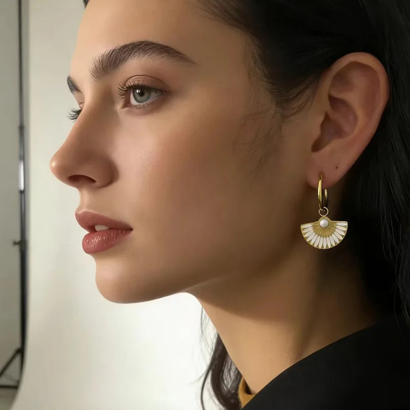 Sector Enamel White Gold Earrings