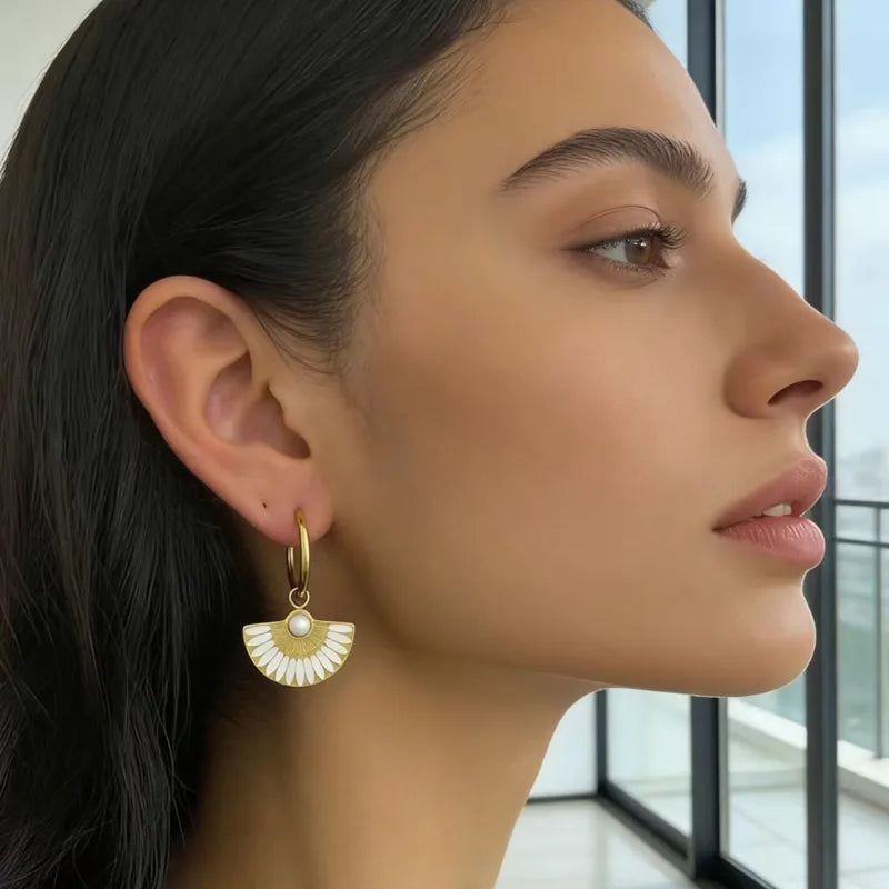 Sector Enamel White Gold Earrings