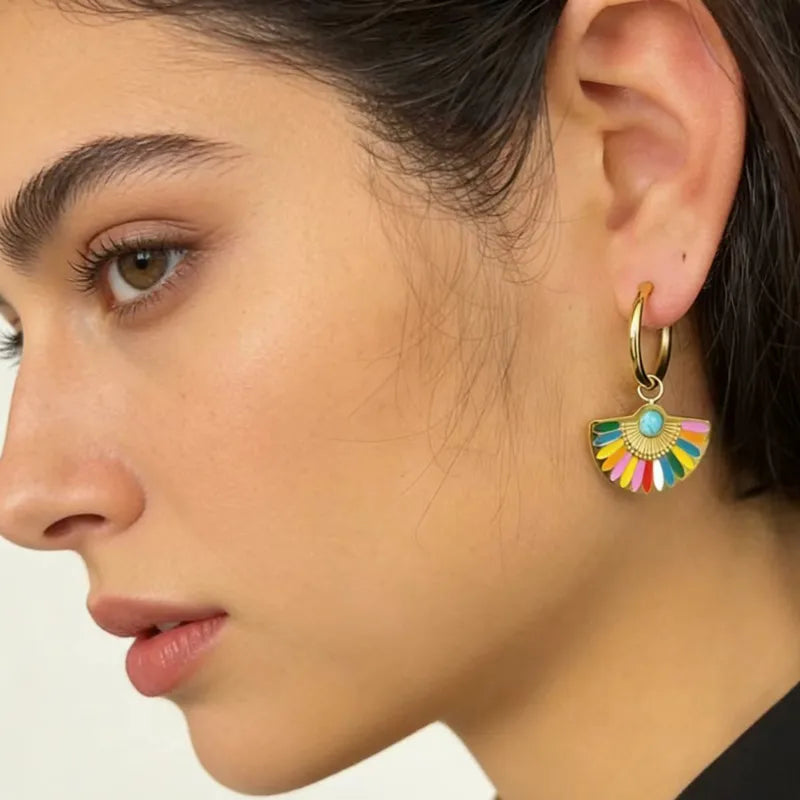 Sector Enamel Multicolour Gold Earrings