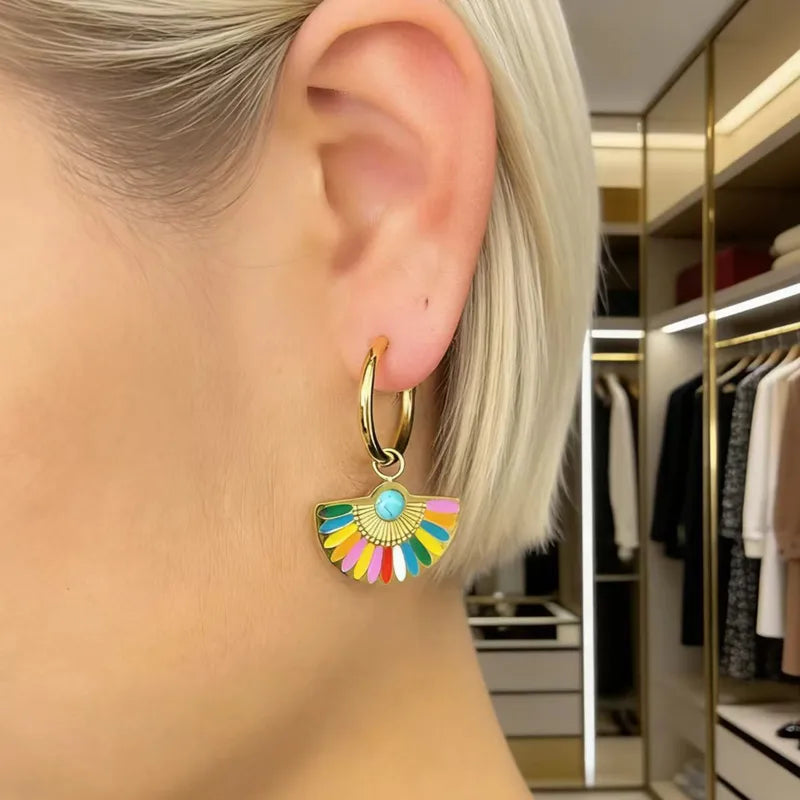 Sector Enamel Multicolour Gold Earrings