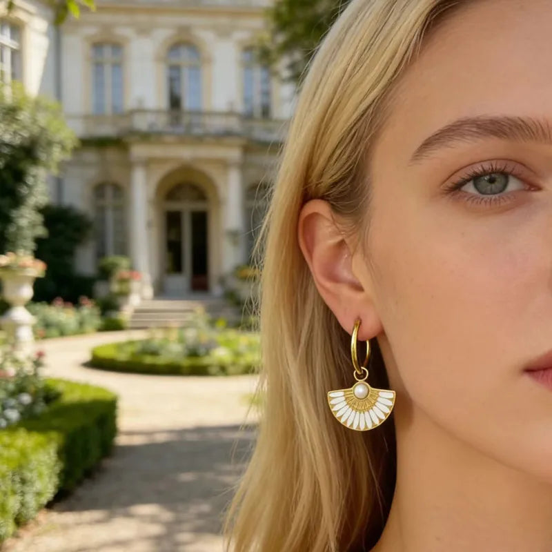 Sector Enamel White Gold Earrings