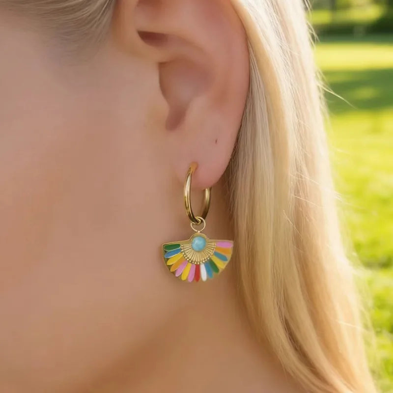 Sector Enamel Multicolour Gold Earrings