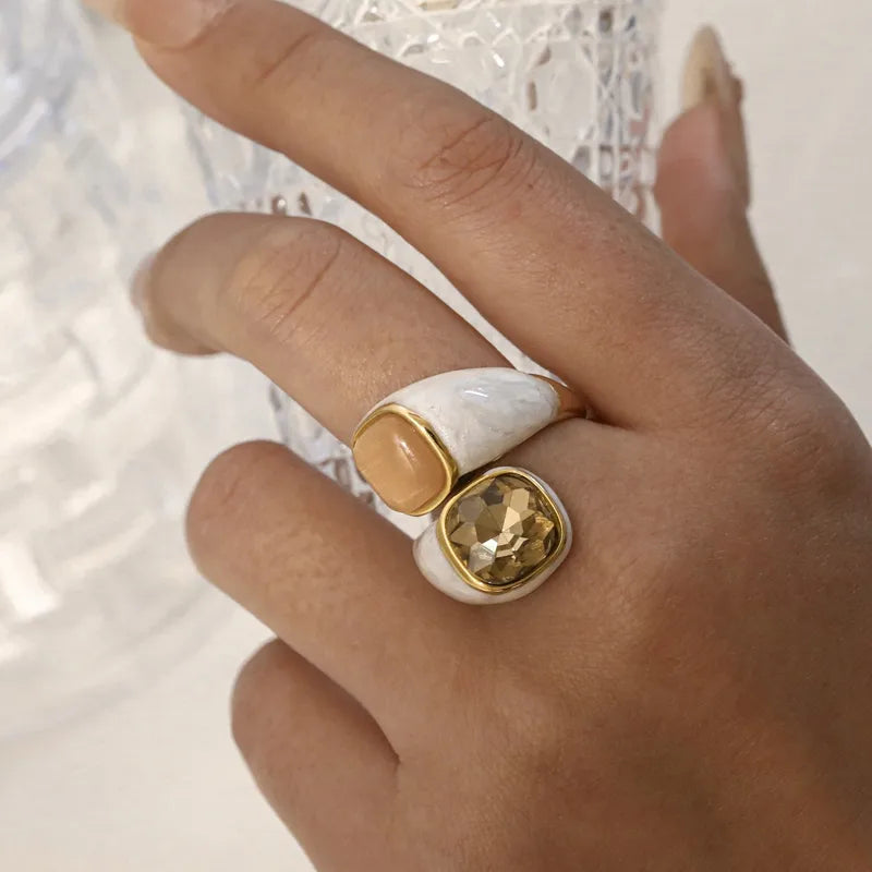 Solenne Square Glow Gold plated Ring