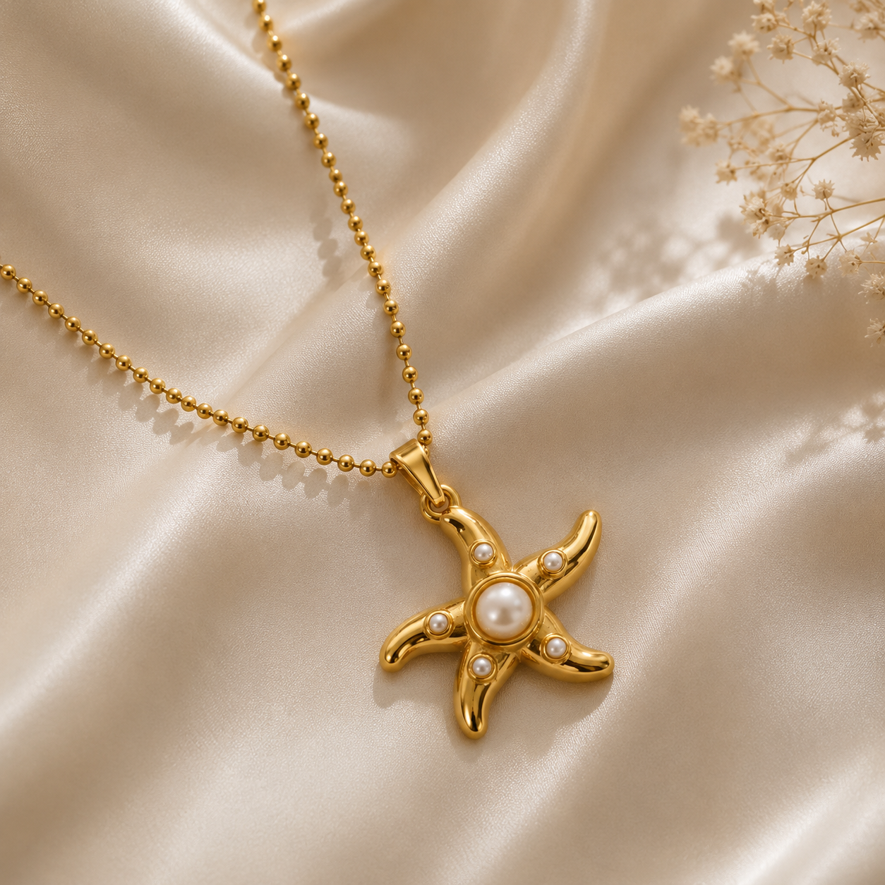 Star Gold Pearl Pendant Necklace