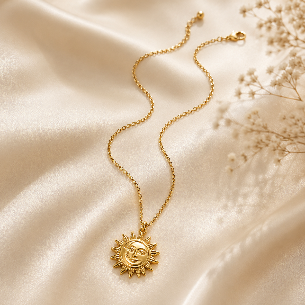 Aurelia Co. Celestial Sun Necklace – Waterproof Gold Pendant