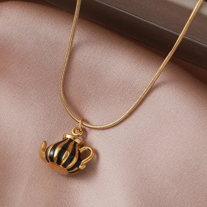 Teapot Gold Plated Pendant Necklace