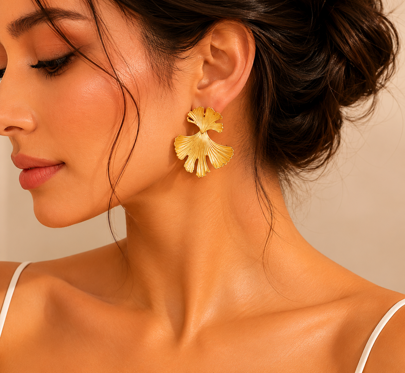 Gold Leaf Flower Elegant Earrings – Waterproof & Tarnish-Resistant