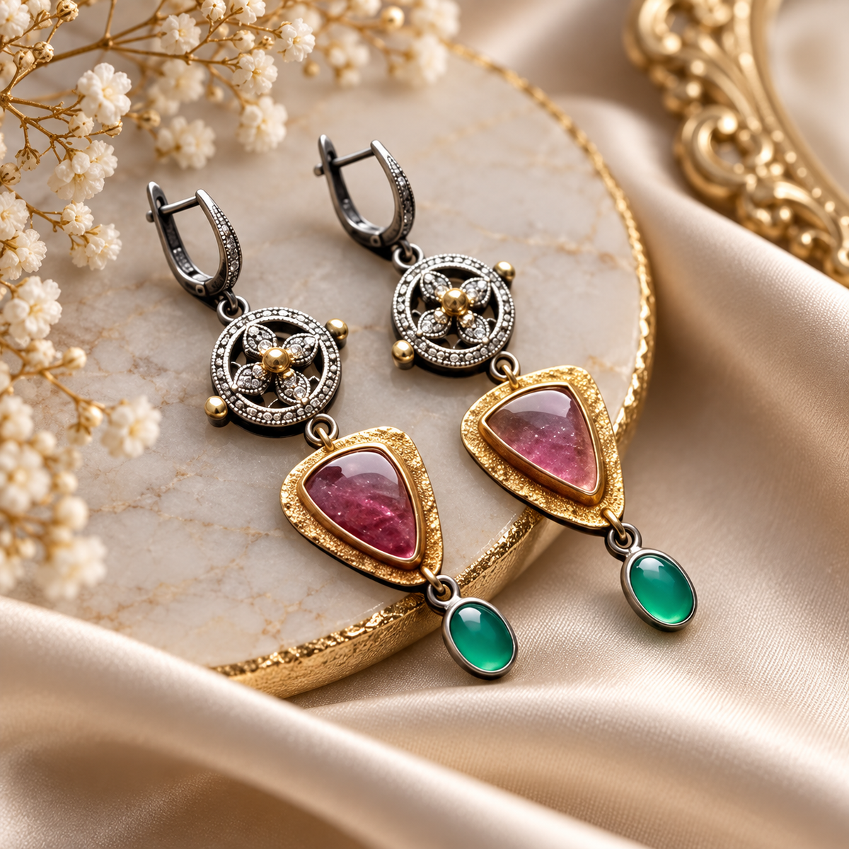 Vintage Amara Gemstone Drop Earrings