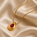 Water Droplet Red Stone Pendant Necklace | Waterproof