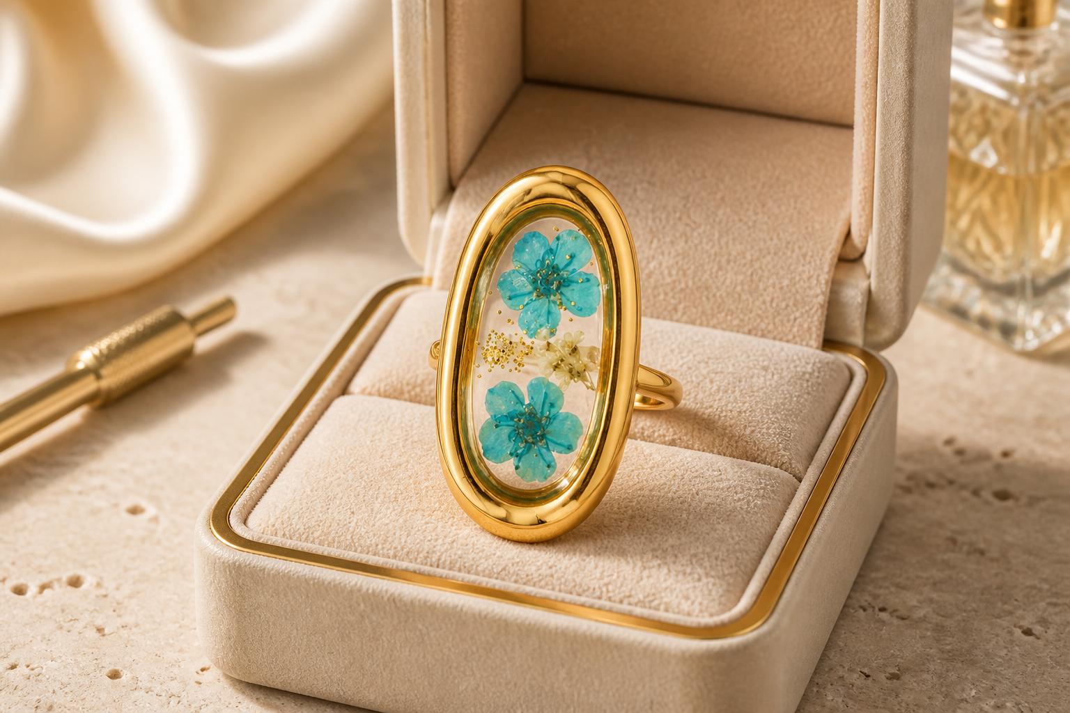 Gold Petal Resin Statement Ring | Elegant Floral Gold Fashion Jewellery