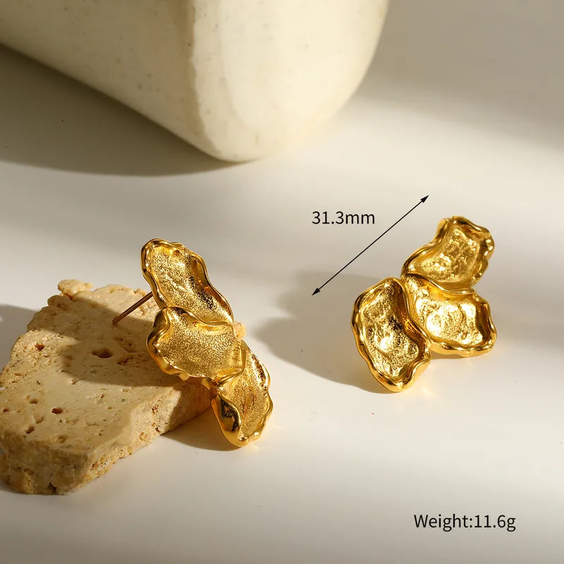 Gold Petal Waterproof Earrings – Elegant Floral Drop Design