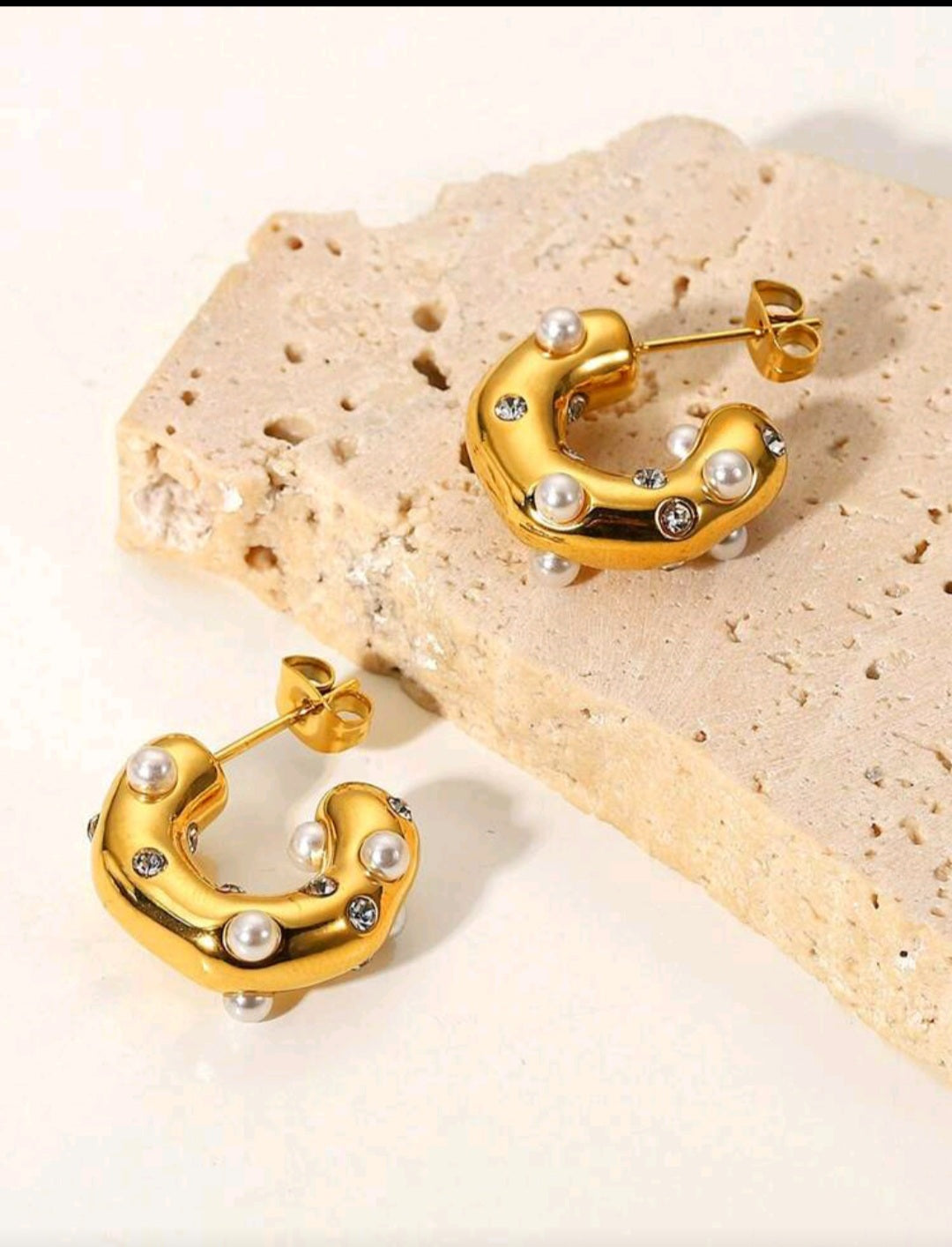 Pearl Crystal Gold Hoop Earrings | Waterproof | Aurelia Co.