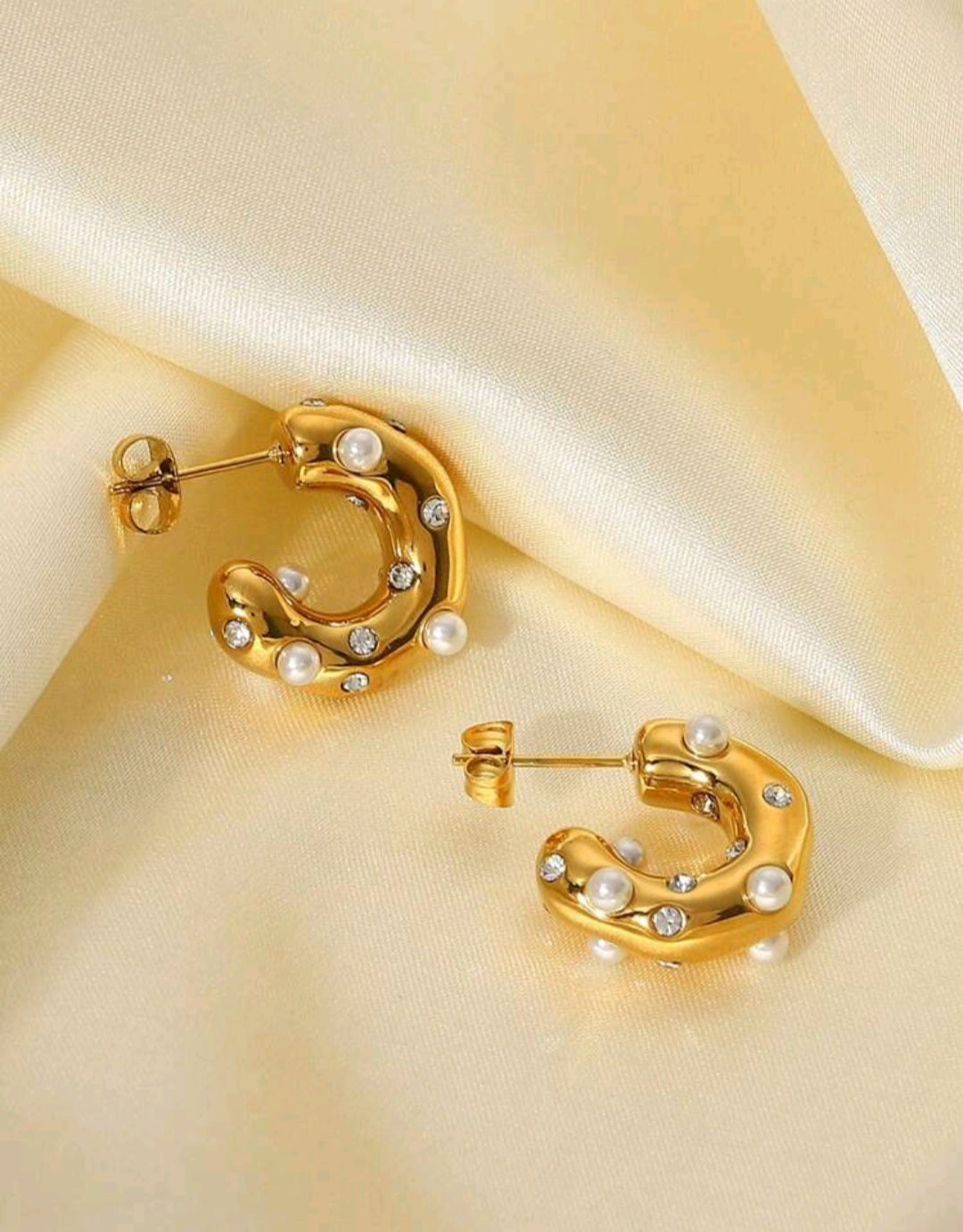 Pearl Crystal Gold Hoop Earrings | Waterproof | Aurelia Co.