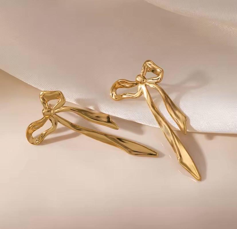 Celeste Bow Drop Earrings | Waterproof 18K Gold PVD Earrings | Aurelia Co.