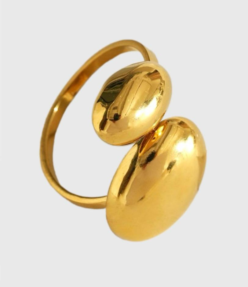 Gold Double Disc Statement Ring | Anti-Tarnish Geometric Adjustable Ring