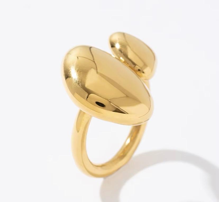Gold Double Disc Statement Ring | Anti-Tarnish Geometric Adjustable Ring