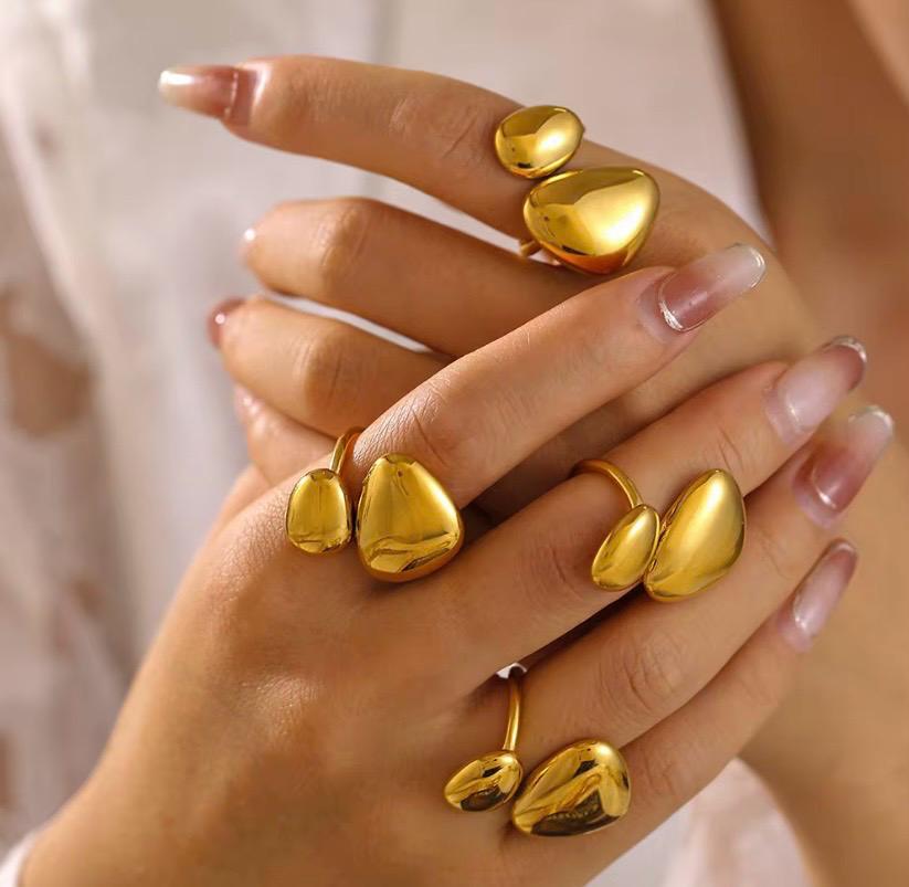 Gold Double Disc Statement Ring | Anti-Tarnish Geometric Adjustable Ring