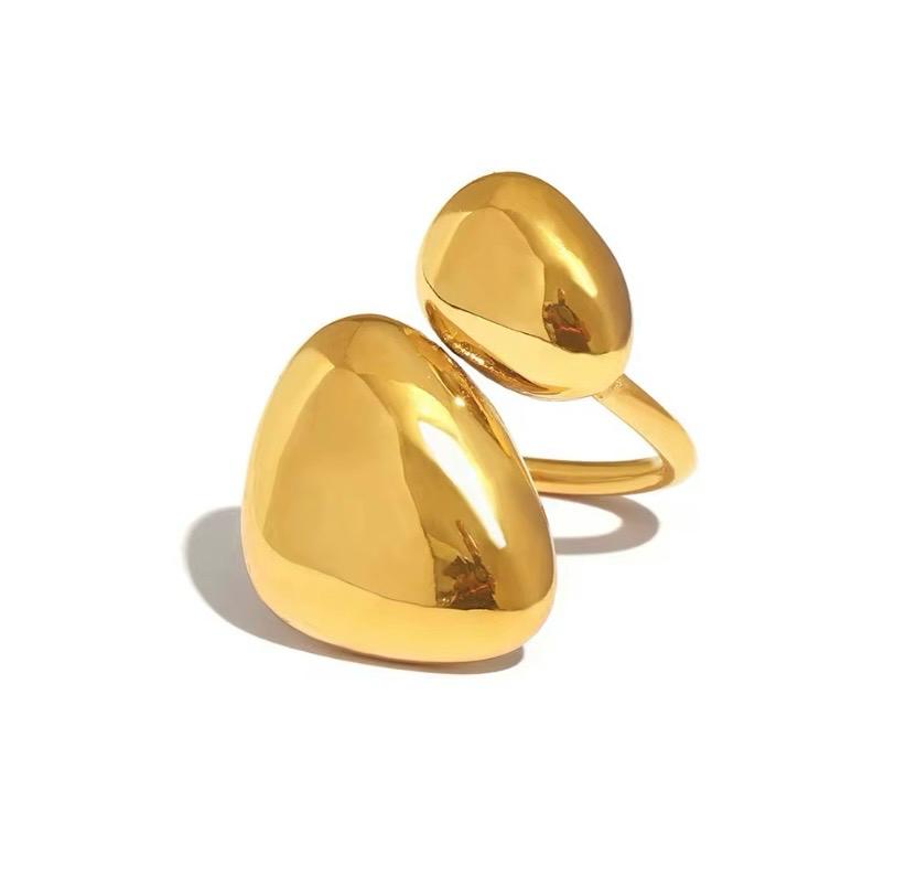 Gold Double Disc Statement Ring | Anti-Tarnish Geometric Adjustable Ring