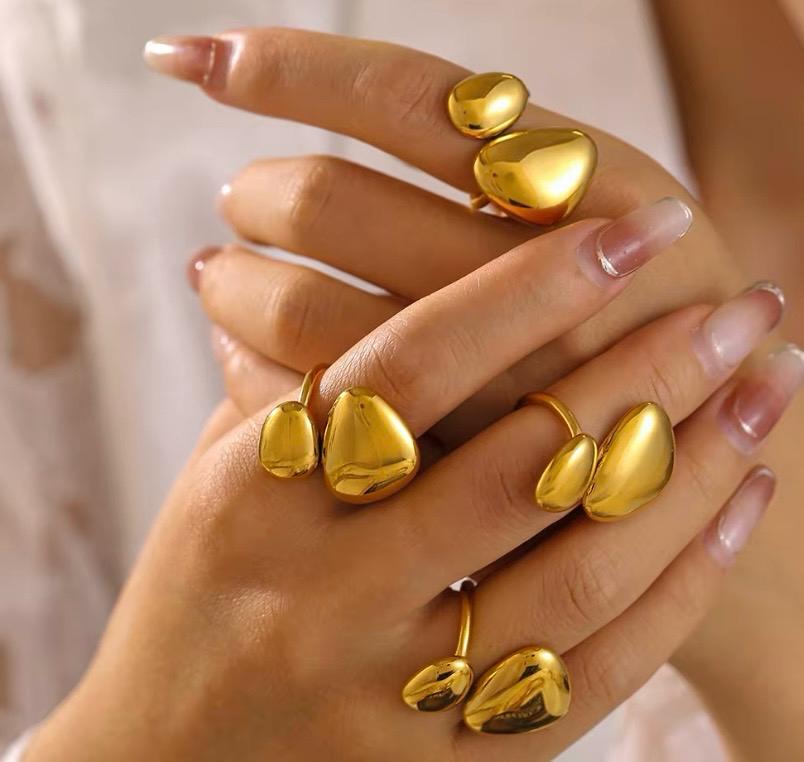 Gold Double Disc Statement Ring | Anti-Tarnish Geometric Adjustable Ring