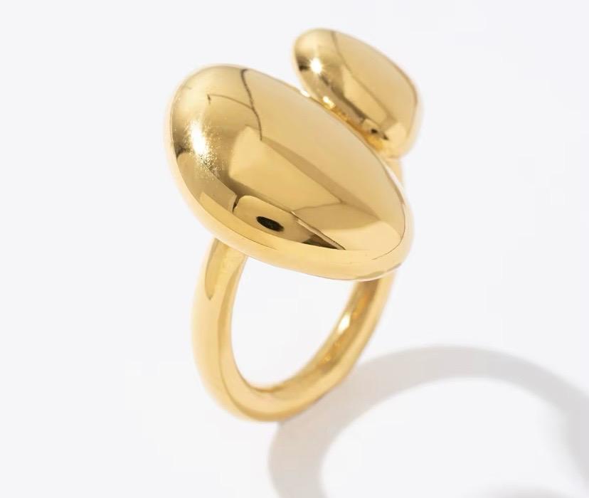 Gold Double Disc Statement Ring | Anti-Tarnish Geometric Adjustable Ring