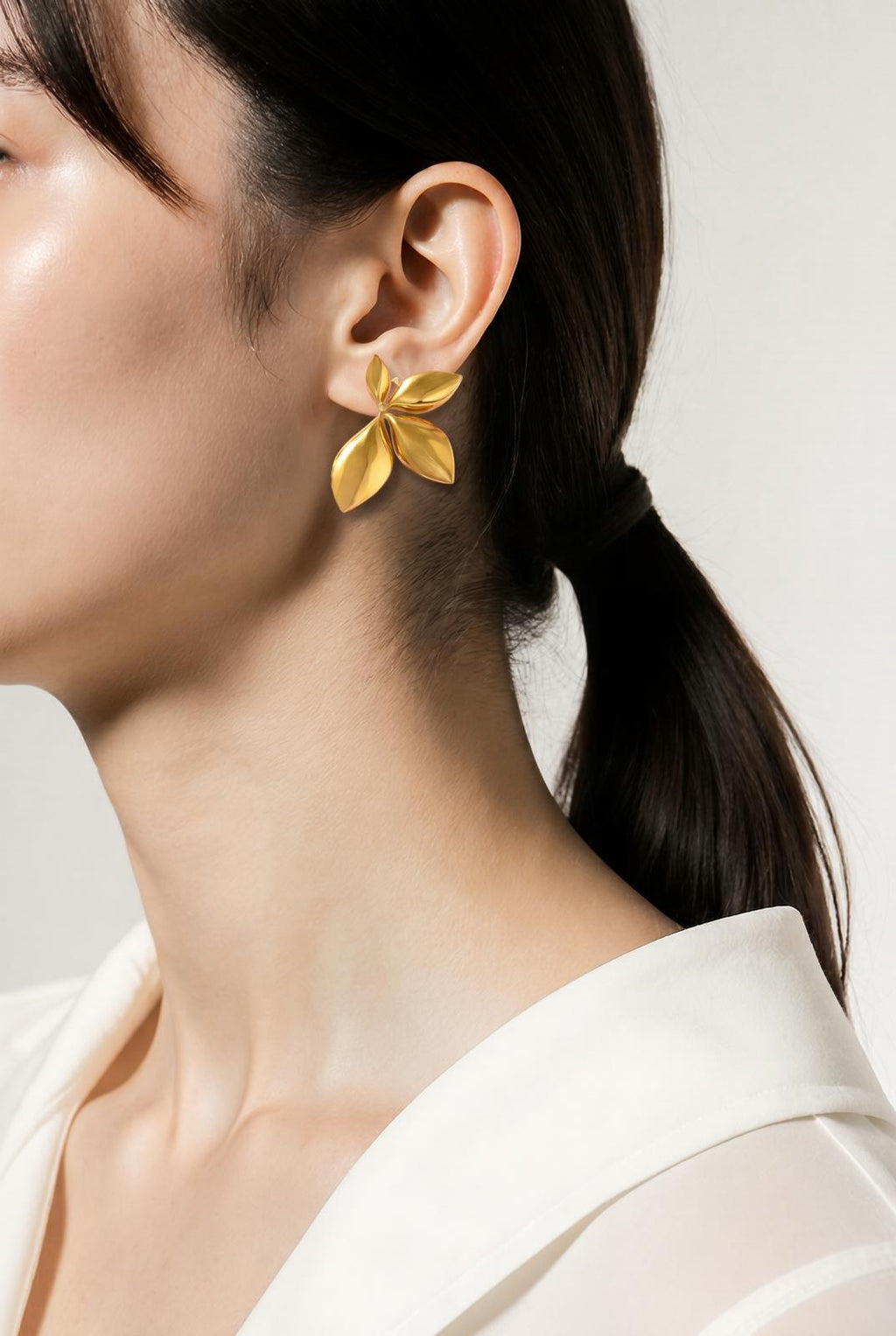 Gold Plated Leaf Dragonfly Style Hoop Earrings